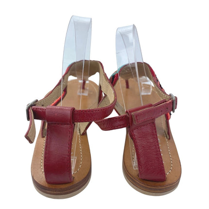 Twist Multicolor Striped  Beaded T-Strap Slingback Buckle Flats Sandals Size 8.5