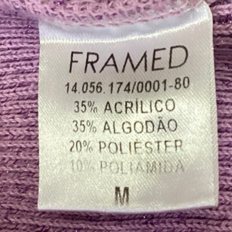 Framed Tricot Purple Rib Knit Turtleneck Long Sleeve Pullover Sweater Top Size M