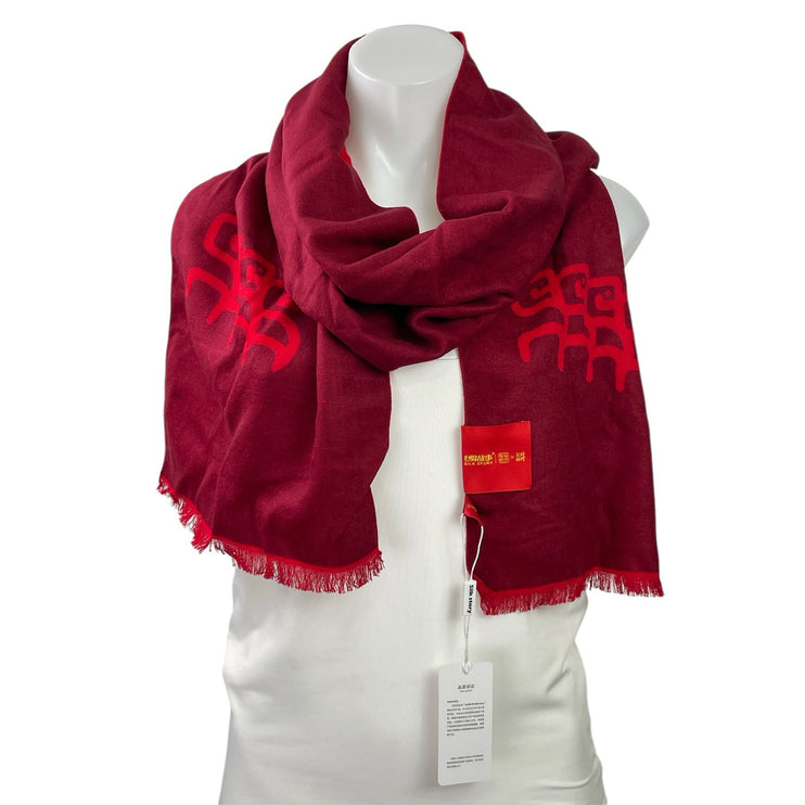 NEW Silk Story Women's Red Two Tone Fringe Wrap Shawl Neck Scarf Size OS