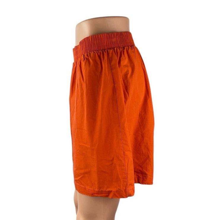 Ichi Women's Orange Elastic High Waist Wide Leg Casual Lounge Sweat Shorts Sz 38