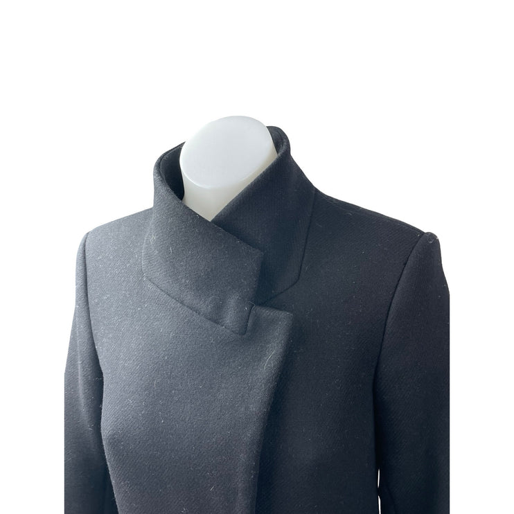 Reiss Mia Wool Women's Black Long Sleeve Stand Up Collar Wrap Over Coat Jacket 4