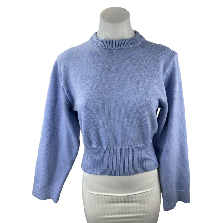 Zara Women's Blue Long Sleeve Crew Neck Crop Sweatshirt Sweater Top Size L