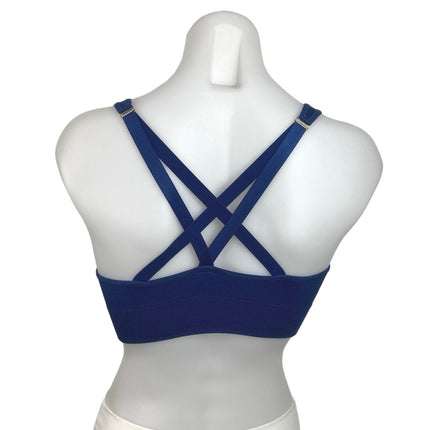 Puma Blue Criss Cross back Scoop Neck Logo Stretch Padded Sports Bra Top Size M