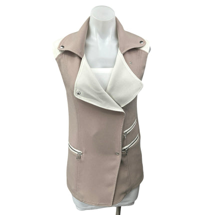 Aritzia Wilfred Timbre Tan Cream Sleeveless Snap Button Vest Coat Jacket Size XS