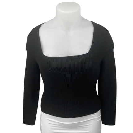 Abercrombie & Fitch Black Rib Knit Long Sleeve Square Neck Crop Sweater Top XL