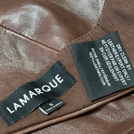 Lamarque Melka Brown 100% Leather Halter V Neck Strappy Triangle Crop Top Size S