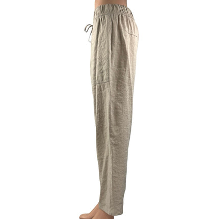 Zara Women's Tan High Elastic Waist Drawstring Straight Leg Trousers Pants Sz M
