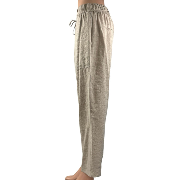 Zara Women's Tan High Elastic Waist Drawstring Straight Leg Trousers Pants Sz M