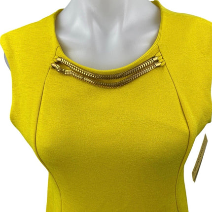 NEW Shelby & Palmer Yellow Gold Chain Sleeveless Knit Mini Sheath Dress Size 8