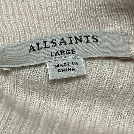 AllSaints Women's Beige Ribbed Knit Wool V Neck Asymmetric Sweater Top Size L