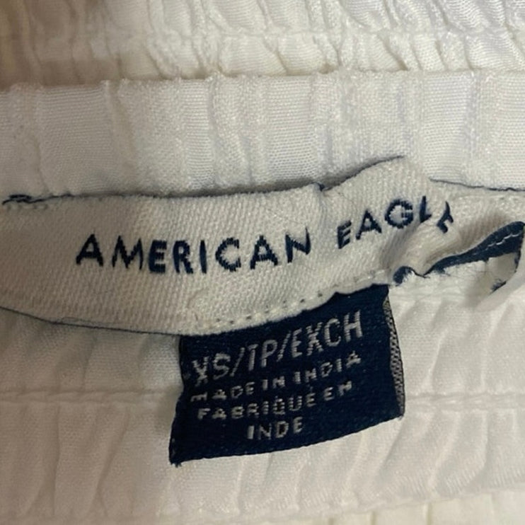 American Eagle White Sleeveless Smocked Floral Ruffle Fit & Flare Midi Dress XS