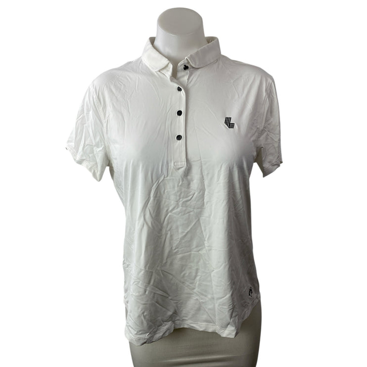 NEW Greyson Scarlett Women's White Short Sleeve Logo Golf Polo Shirt Top Size L