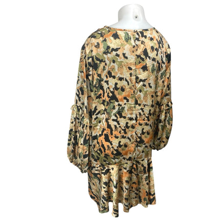 Outrageous Fortune Multicolor Satin Camo Long Balloon Sleeve Mini Shift Dress 18
