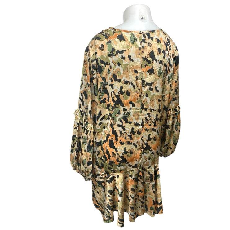 Outrageous Fortune Multicolor Satin Camo Long Balloon Sleeve Mini Shift Dress 18