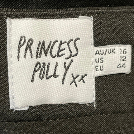 Princess Polly Women's Black High Rise Pleated Wide Leg Baggy Trousers Pants 12