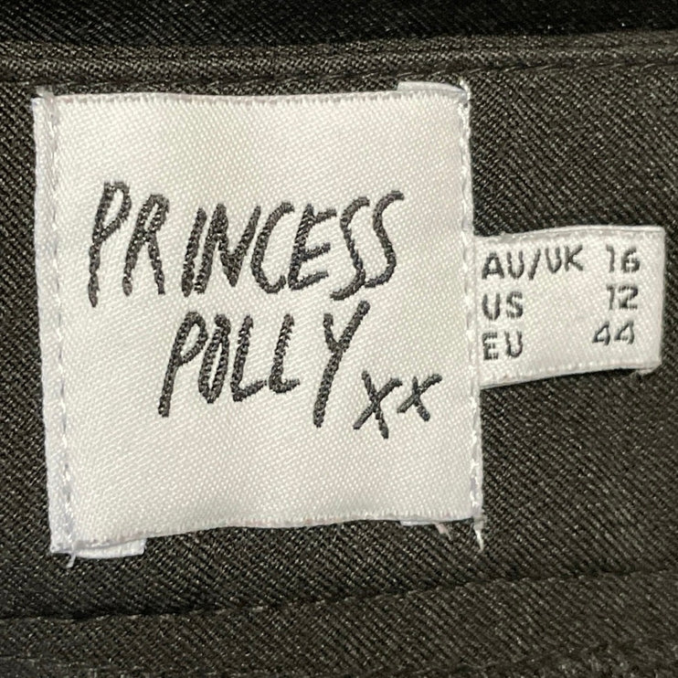 Princess Polly Women's Black High Rise Pleated Wide Leg Baggy Trousers Pants 12