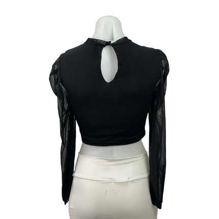 It's Pink Women's Black Ruched Cutout Lace Long Sleeve Crop Blouse Top Size M