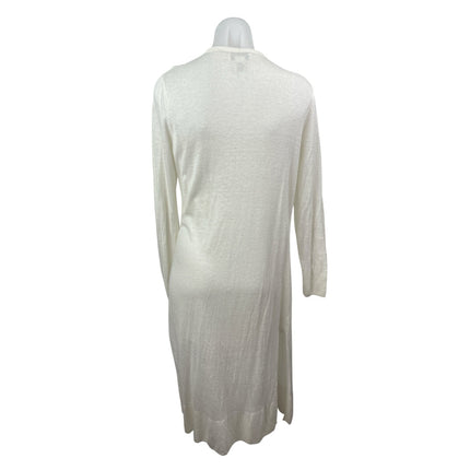 Rachel Zoe Womens White Linen Long Sleeve Longline Duster Cardigan Sweater Top M