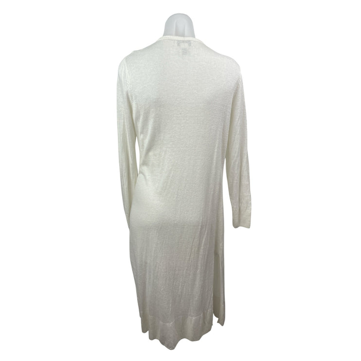 Rachel Zoe Womens White Linen Long Sleeve Longline Duster Cardigan Sweater Top M