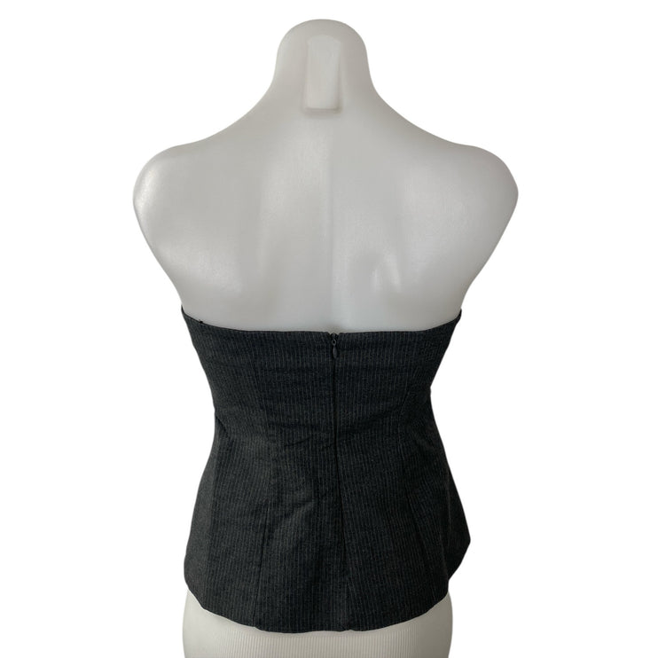 Zara Women's Black Tube Strapless Bandeau Striped Peplum Blouse Top Size S