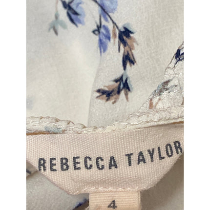 Rebecca Taylor Francine 100% Silk Women's Floral Flutter Sleeve Blouse Top Sz 4