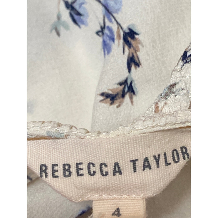 Rebecca Taylor Francine 100% Silk Women's Floral Flutter Sleeve Blouse Top Sz 4
