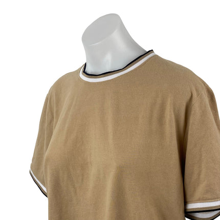 Denim & Flower Womens Beige Crew Neck Short Sleeve Tee Ringer T-Shirt Top Size L