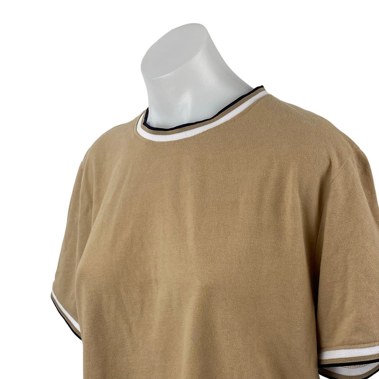 Denim & Flower Womens Beige Crew Neck Short Sleeve Tee Ringer T-Shirt Top Size L