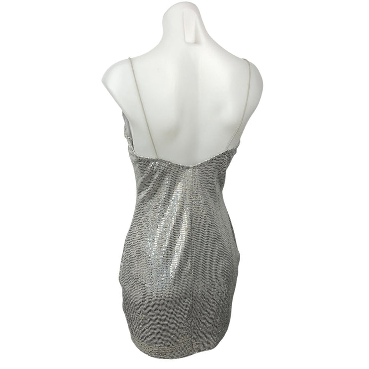 Olive Tree Silver Metallic Sequin Scoop Sleeveless Cami Mini Bodycon Dress Sz S