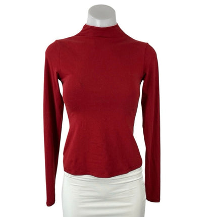 Skims Women's Red Mock Neck Long Sleeve Slim Jersey Tee T-Shirt Blouse Top Sz S