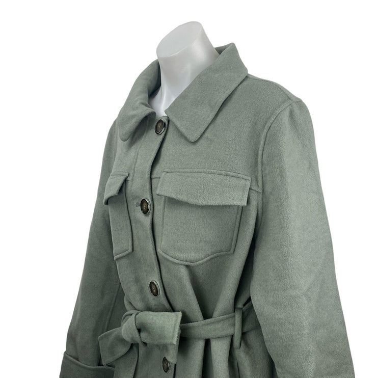 Tahari Brooke Wool Collared Long Sleeve Button Down Belted Shirt Coat Jacket L