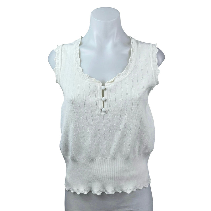Industry Women's Off White Sleeveless Scoop Neck Henley Sweater Vest Tank Top M