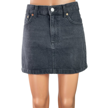 MNG Mango Women's Black Washed High Waisted A Line Mini Denim Jean Skirt Size M