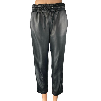 Ann Taylor Loft Black Faux Leather High Waist Straight Tapered Trousers Pants S
