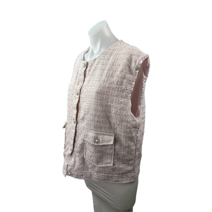 Neon Rose Relaxed Gilet Pink Tweed Button Down Sweater Vest Coat Jacket Top Sz M