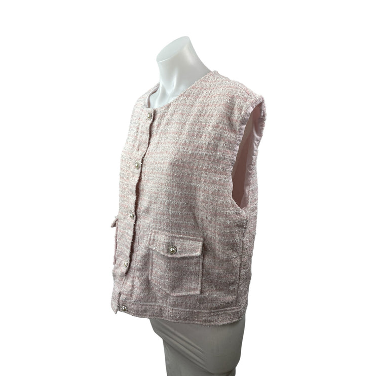 Neon Rose Relaxed Gilet Pink Tweed Button Down Sweater Vest Coat Jacket Top Sz M