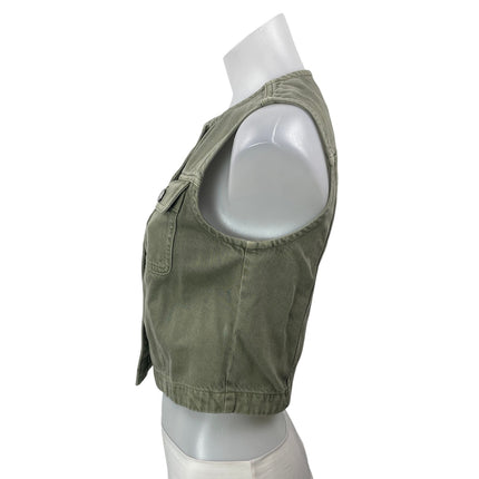 NEW Madewell Olive Green Airy Cropped Sleeveless Button Down Jean Vest Top XS