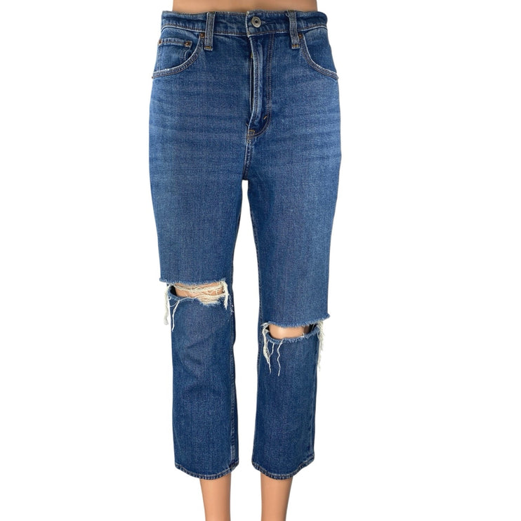 Abercrombie & Fitch Ankle Straight Ultra High Rise Distressed Denim Jeans Sz 26