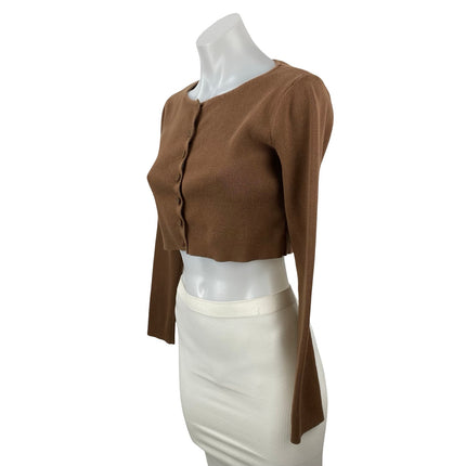 Brandy Melville Women's Brown Ribbed Knit Button Up Crop Cardigan Sweater Size S