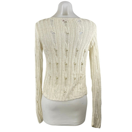 Max & Co. Women's Cream Open Knit Crochet Long Sleeve Cardigan Sweater Top Sz M