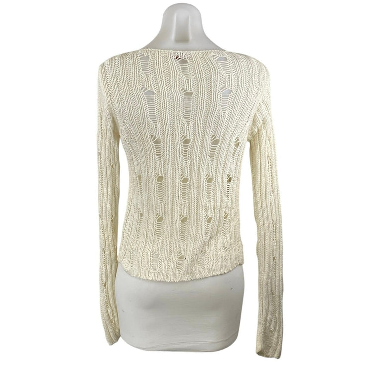 Max & Co. Women's Cream Open Knit Crochet Long Sleeve Cardigan Sweater Top Sz M