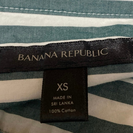 Banana Republic Women's Green White Striped Long Sleeve Button Up Shirt Top XS