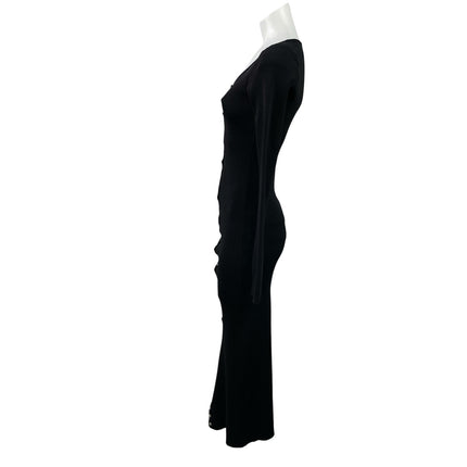 Zara Black Ribbed Knit Peal Button Long Sleeve Scoop Neck Maxi Bodycon Dress S