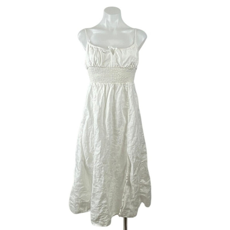 Aritzia Wilfred White 100% Linen Sleeveless Bustier Fit & Flare Midi Dress Sz M