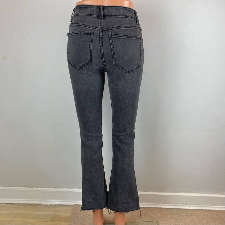 Zara Womens Denim Jeans - High Rise Slim Straight Flare Bottoms - Stretch - Gray Wash- Raw Hem - Size 2