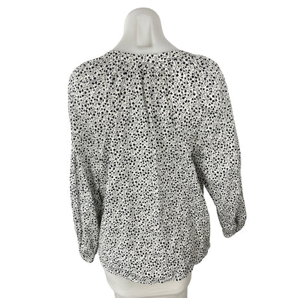 Ann Taylor Loft Black White Floral Tie Neck Long Sleeve Peasant Blouse Top Sz L
