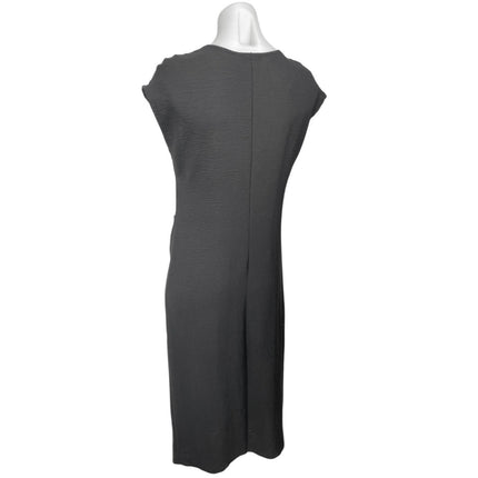 Zara Black Short Cap Sleeve Pocket Deep V Neck Tie Front Wrap Midi Dress Size M