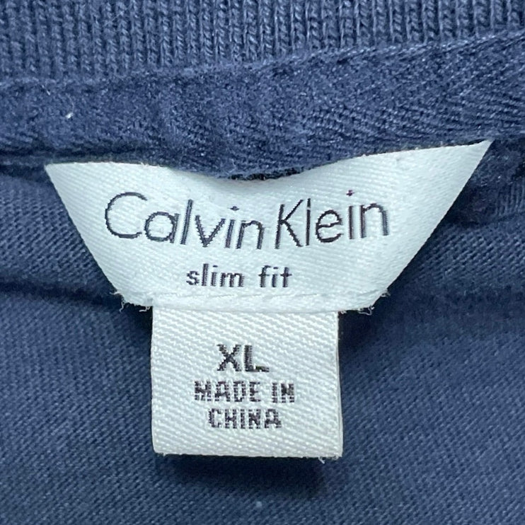 Calvin Klein Men's Navy Blue Black Striped Short Sleeve Golf Polo Shirt Top XL