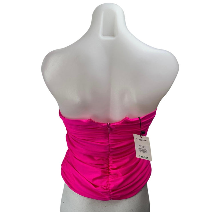 NEW Mistress Rocks Pink Sleeveless Strapless Ruched Bandeau Tube Crop Top Size S
