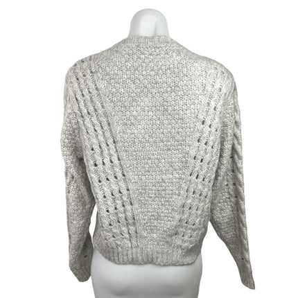 Zara Womens Knit Rings Pullover White Round Neck Long Sleeve Sweater Top Size M